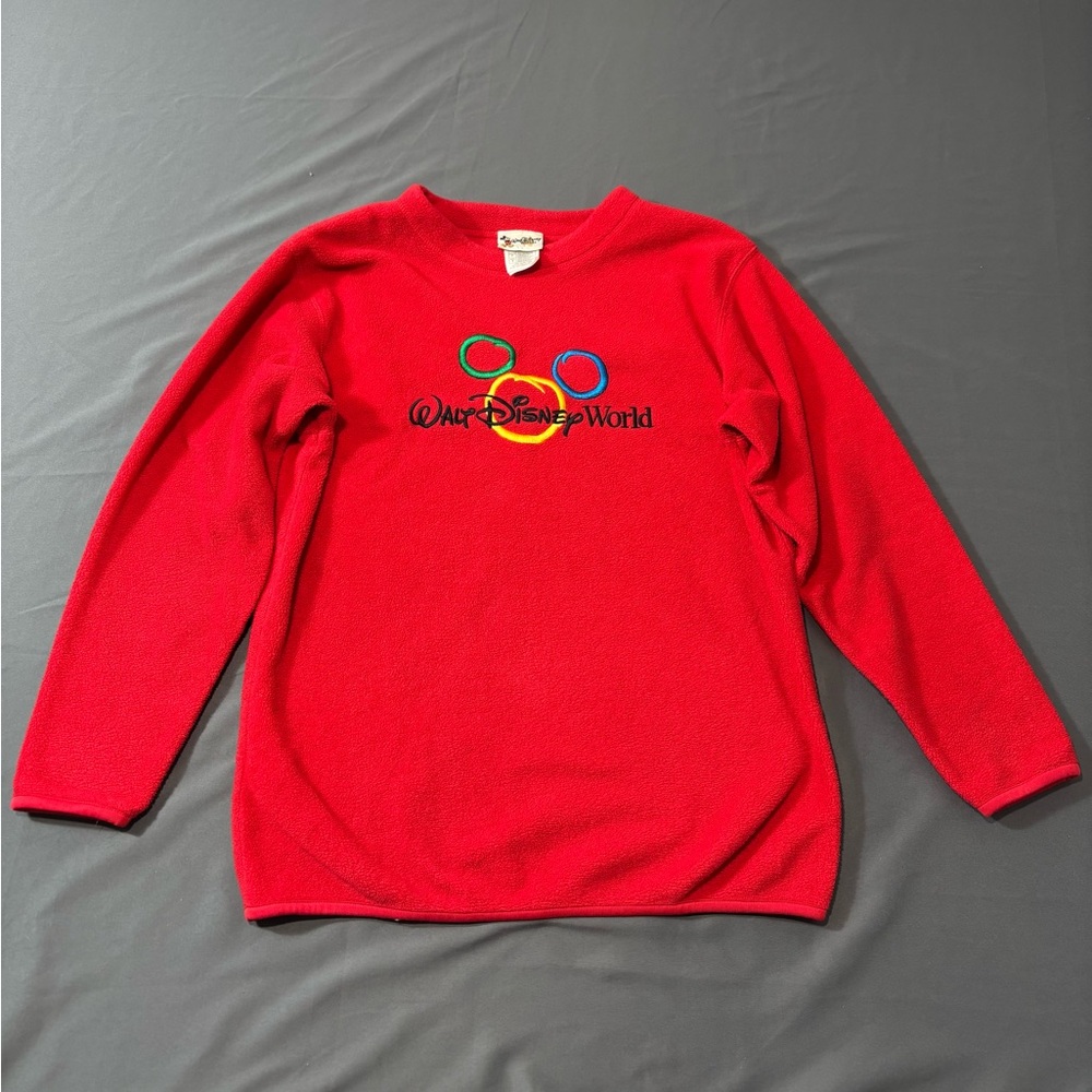 Vintage Walt Disney World Mickey Embroidered Fleece Sweatshirt; Size S